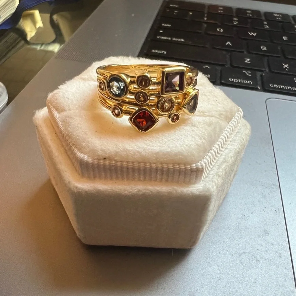 - Gorgeous gold plated swarovski elements multicolor ring size 9